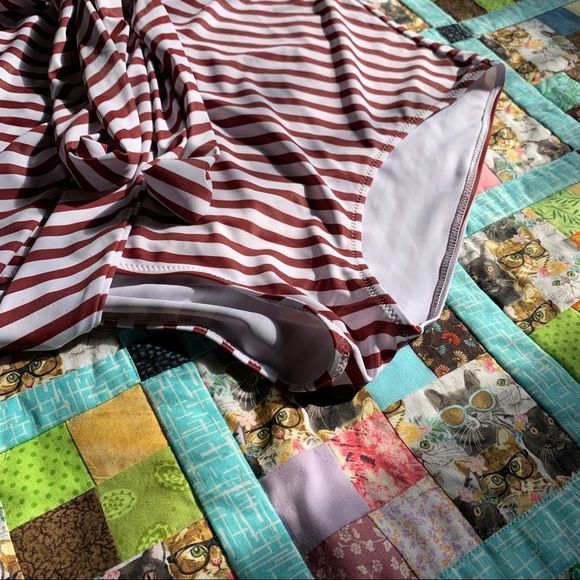 Maroon and White Striped Swimsuit - Picture 4 of 5